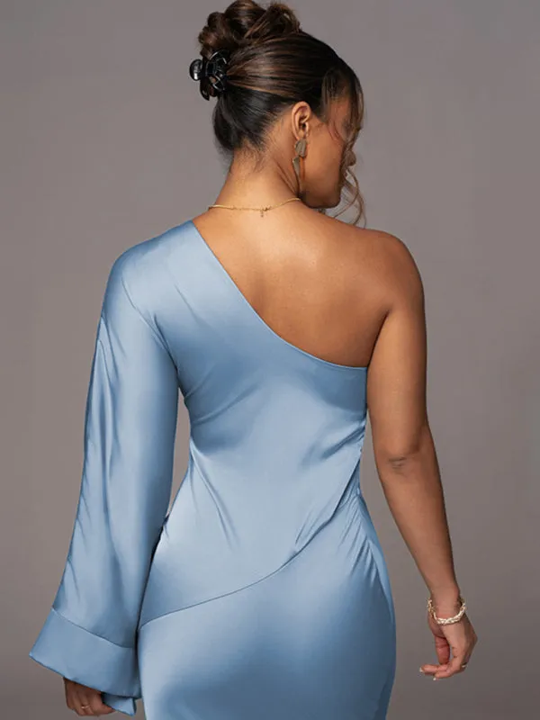 Elegant Evening Satin One-Shoulder Maxi Dress