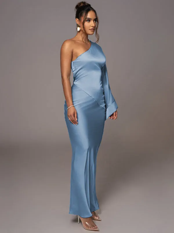 Elegant Evening Satin One-Shoulder Maxi Dress