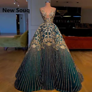 Elegant Golden Sequin Applique A-Line Evening Dress With Detachable Skirt