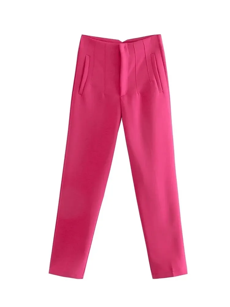 Elegant High-Waisted Beige Trousers: Stylish Office Fashion