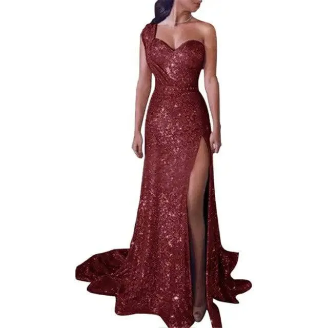 Elegant Long Evening Dresses Sexy One Shoulder Sleeveless