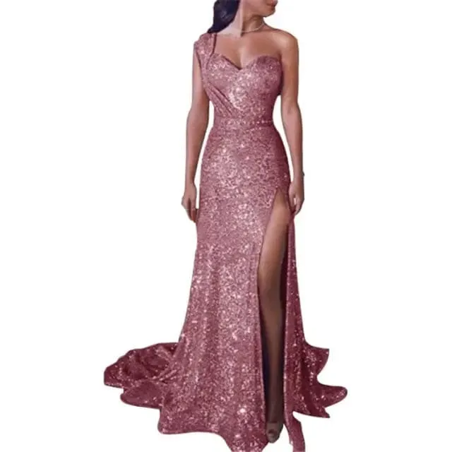Elegant Long Evening Dresses Sexy One Shoulder Sleeveless