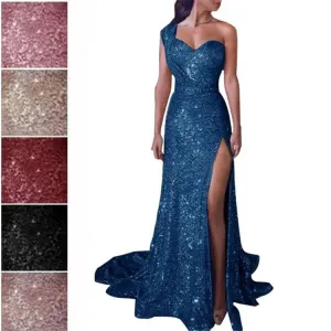 Elegant Long Evening Dresses Sexy One Shoulder Sleeveless