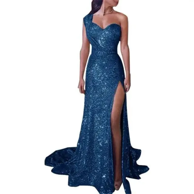 Elegant Long Evening Dresses Sexy One Shoulder Sleeveless