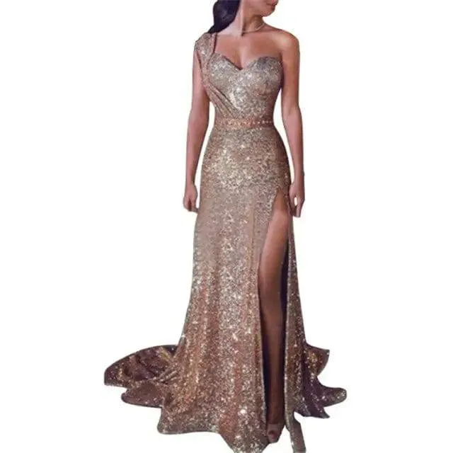 Elegant Long Evening Dresses Sexy One Shoulder Sleeveless