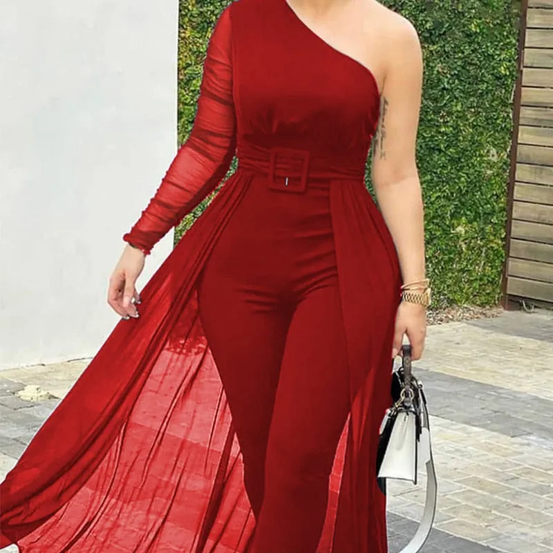 Elegant Long Sleeve Sheer Mesh Jumpsuit