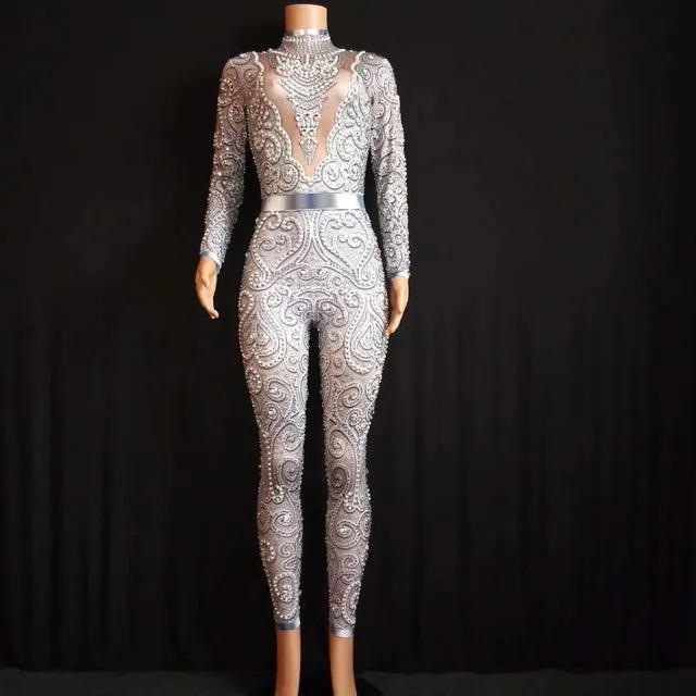 Elegant Pearls Long Sleeves Jumpsuit