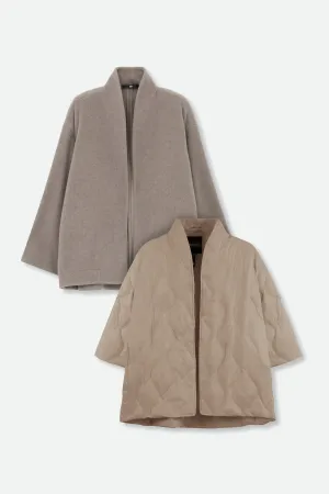 ELENA ITALIAN VIRGIN WOOL & GOOSE DOWN TWO PIECE COAT SET IN TAUPE ELENA ITALIAN VIRGIN WOOL & GOOSE DOWN TWO PIECE COAT SET IN TAUPE