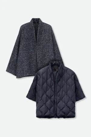 ELENA WOOL JAQUARD & GOOSE DOWN TWO PIECE COAT SET IN NAVY ELENA WOOL JAQUARD & GOOSE DOWN TWO PIECE COAT SET IN NAVY