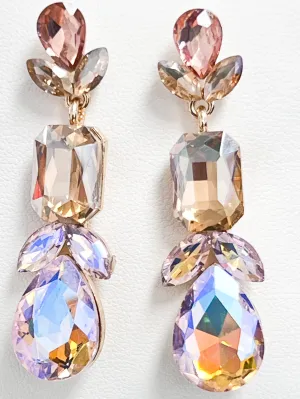 Ella - Rhinestone Statement Earrings (AB Pink/ Champagne)