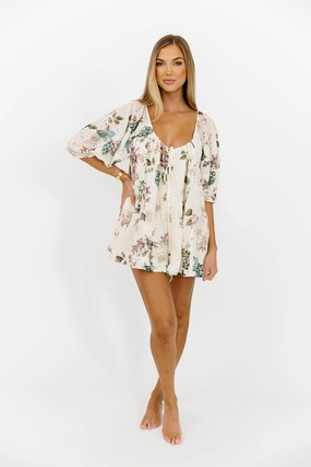 Eloise Floral Romper in Natural Multi *Final-Sale* Eloise Floral Romper in Natural Multi *Final-Sale*