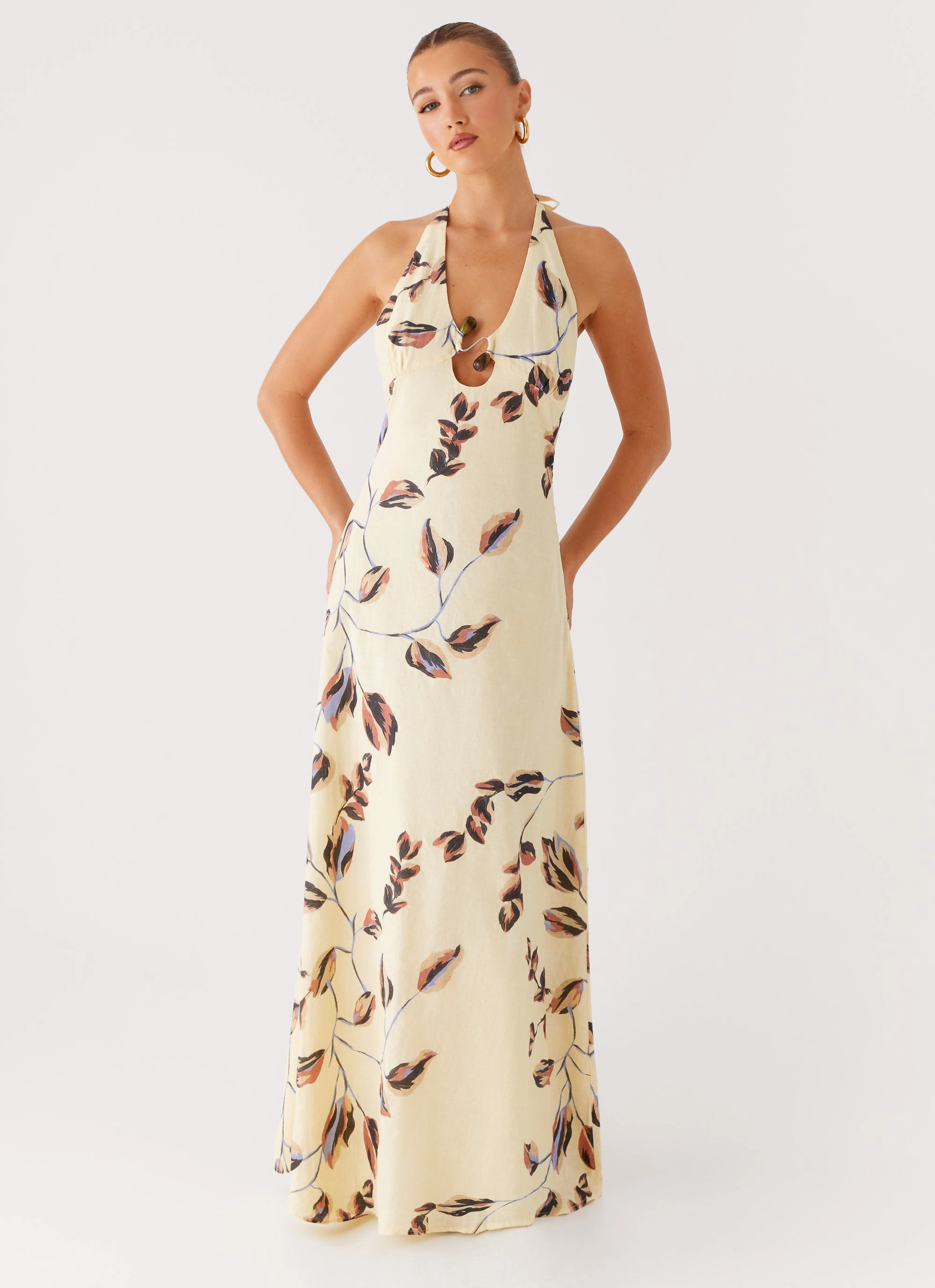 Elvina Halter Neck Maxi Dress - Buttercream Bliss