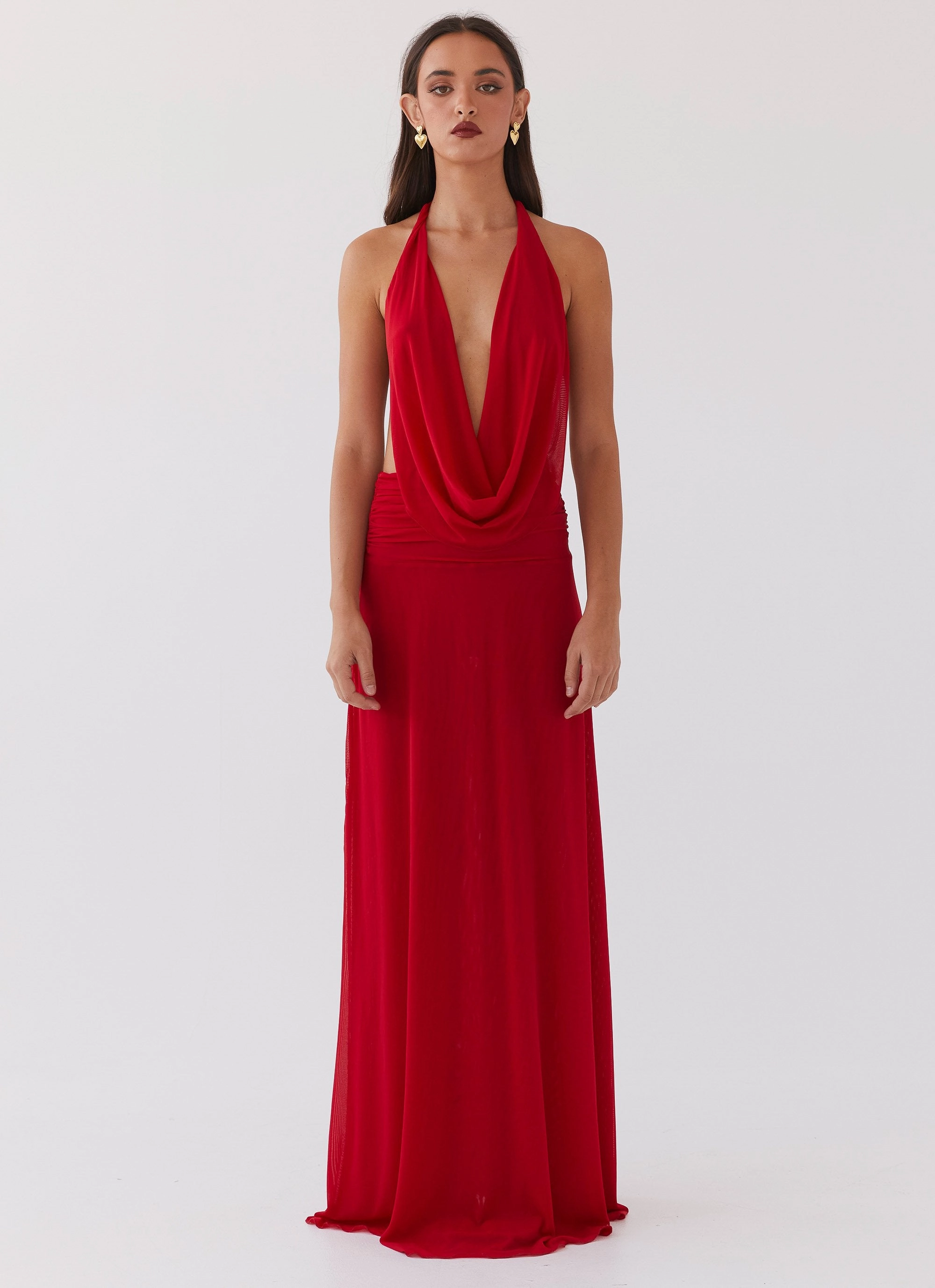 Elysia Mesh Maxi Dress - Cherry Red