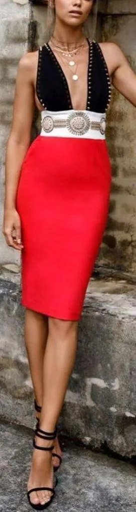 Embellished Color-Block Bandage Dress