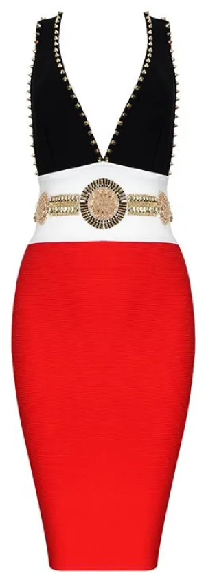 Embellished Color-Block Bandage Dress