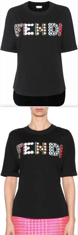 Embellished Cotton T-shirt, Black
