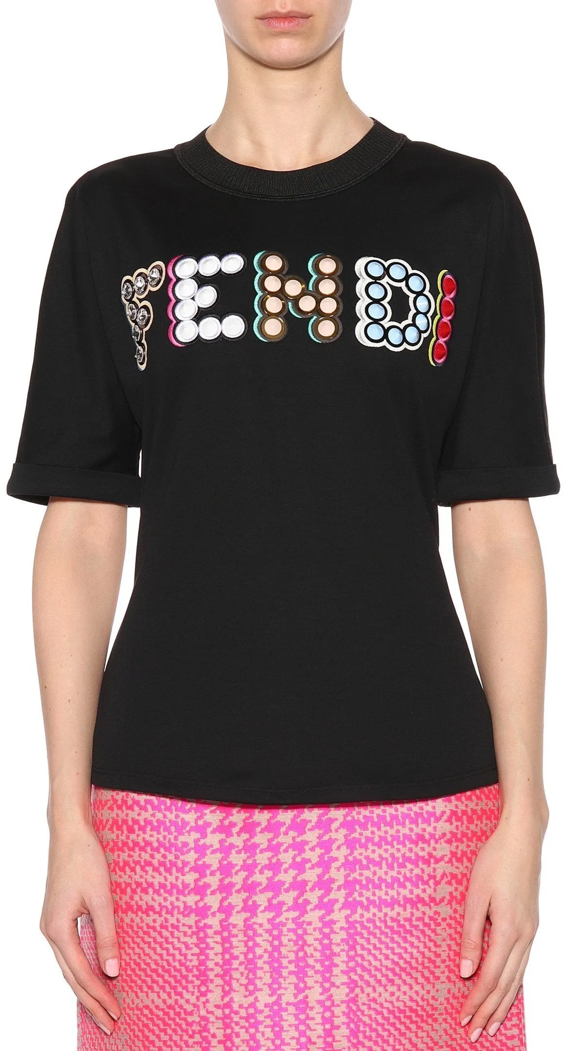 Embellished Cotton T-shirt, Black