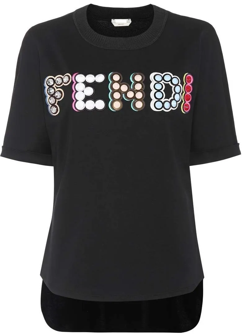 Embellished Cotton T-shirt, Black