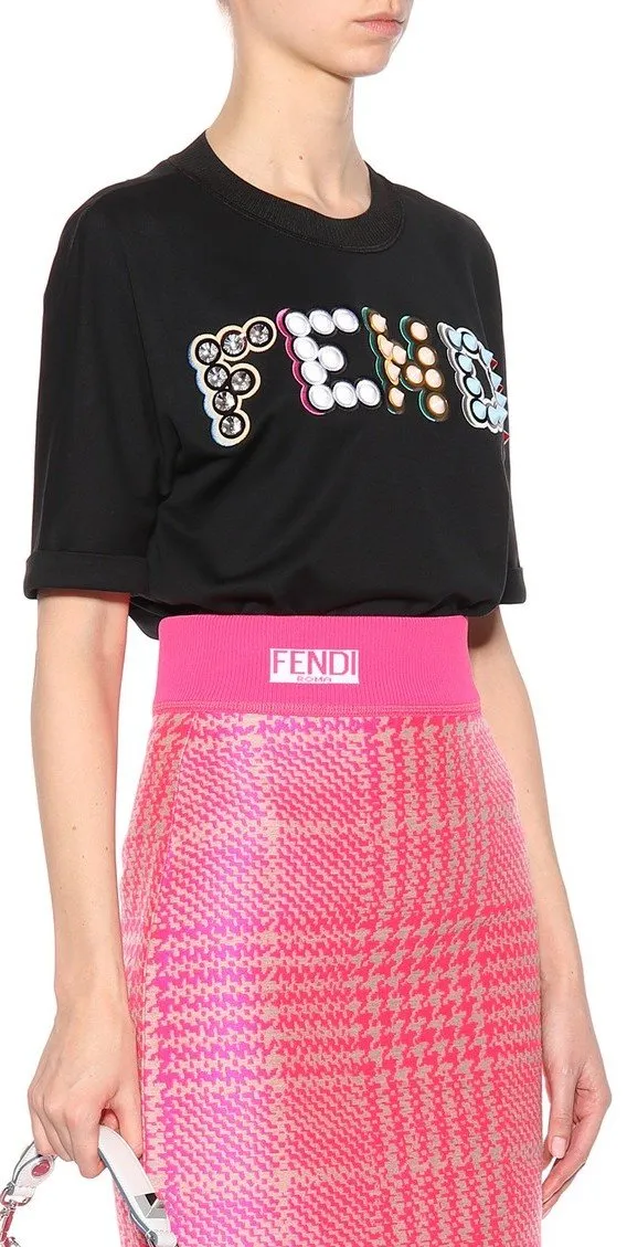 Embellished Cotton T-shirt, Black