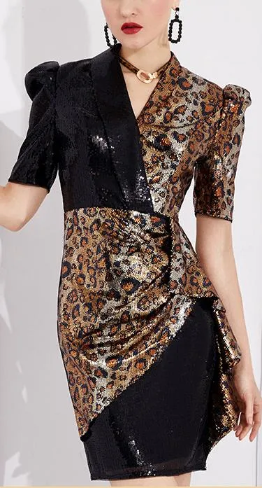Embellished Half-Leopard Mini Dress
