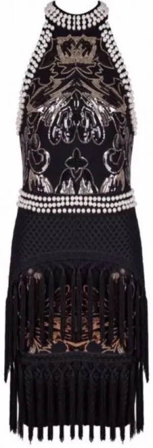 Embellished Halter-Dress with Tassels