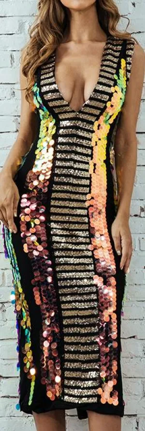 Embellished Low-Cut Stretch Evening Dress