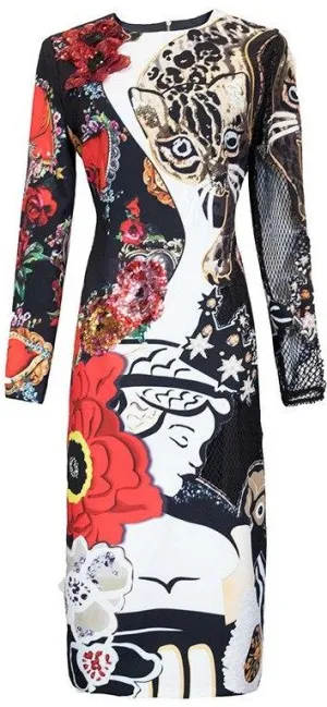 Embellished Patchwork Mesh Dress