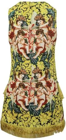 Embellished Tassel-Trim Cupid Print Mini Dress