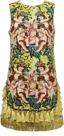 Embellished Tassel-Trim Cupid Print Mini Dress