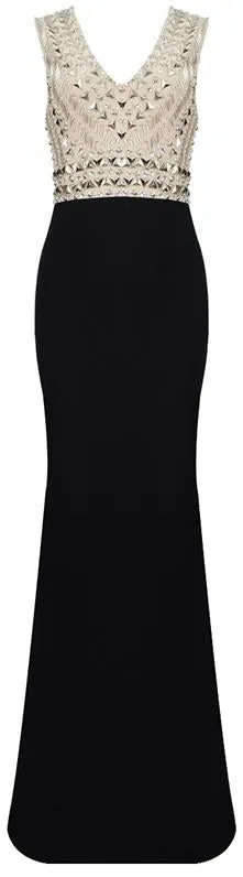 Embellished V-Neck Sleeveless Stretch Gown