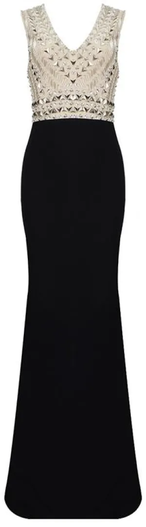 Embellished V-Neck Sleeveless Stretch Gown