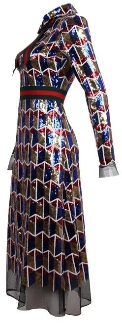Embellished Web-Trim Midi Dress