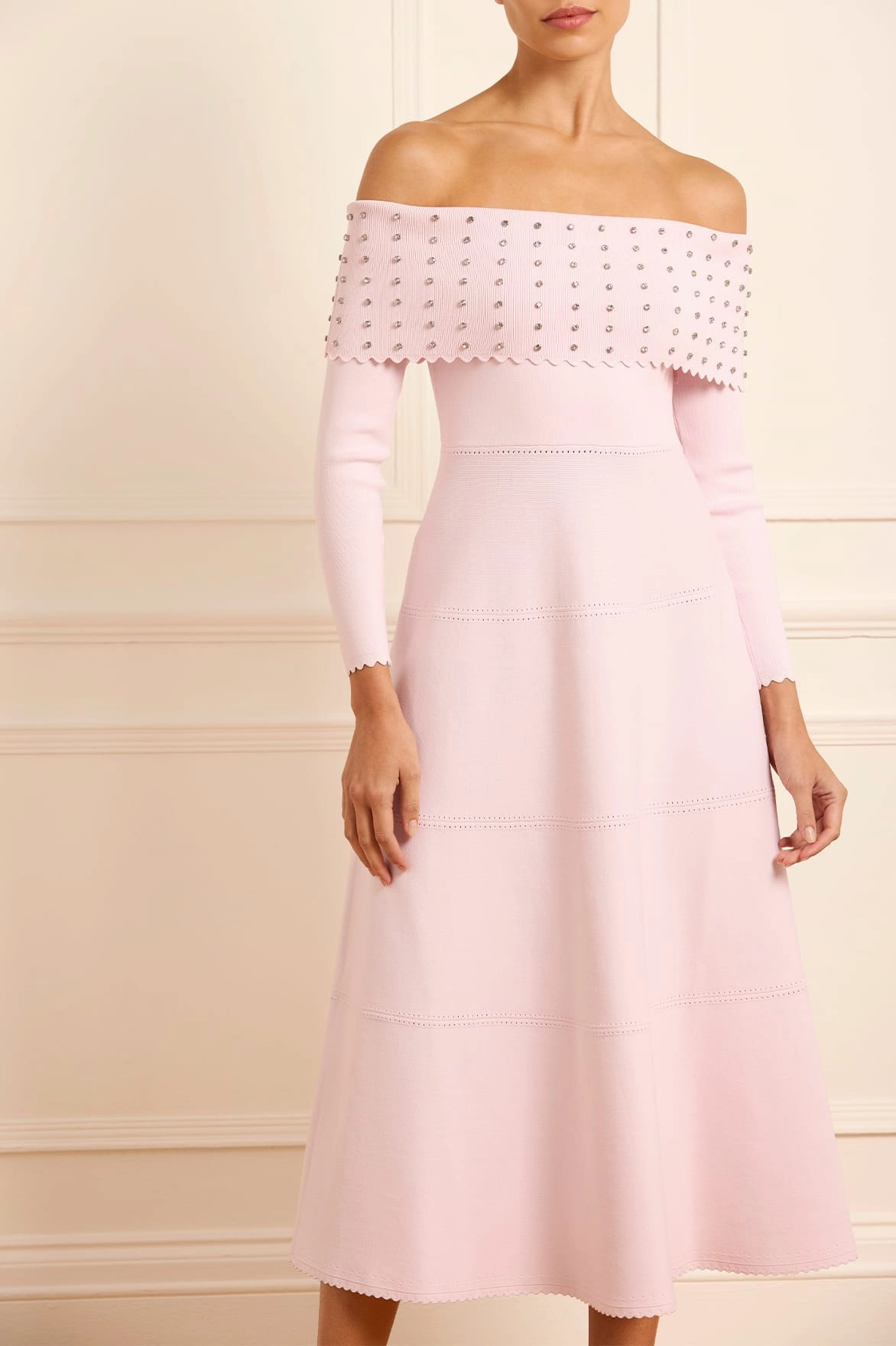 Embellished Bardot Knit Gown