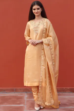Embroidered Caramel & Beige Kurta Set
