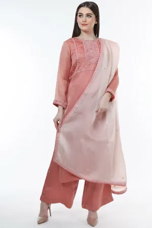 Embroidered Dusty Rose Kurta Set