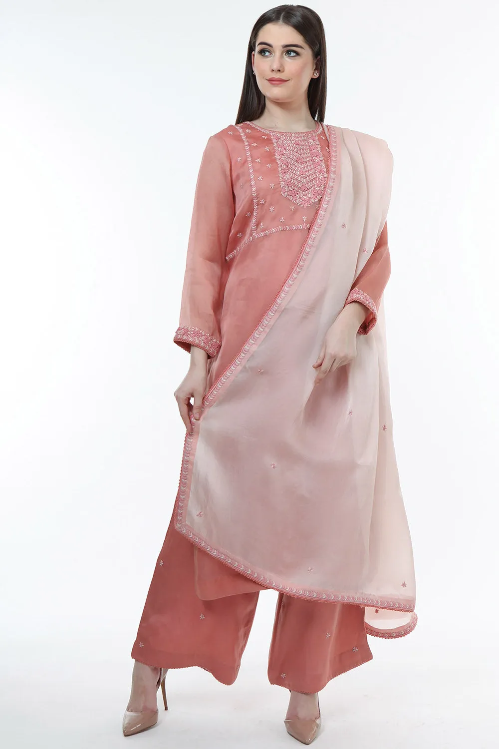 Embroidered Dusty Rose Kurta Set