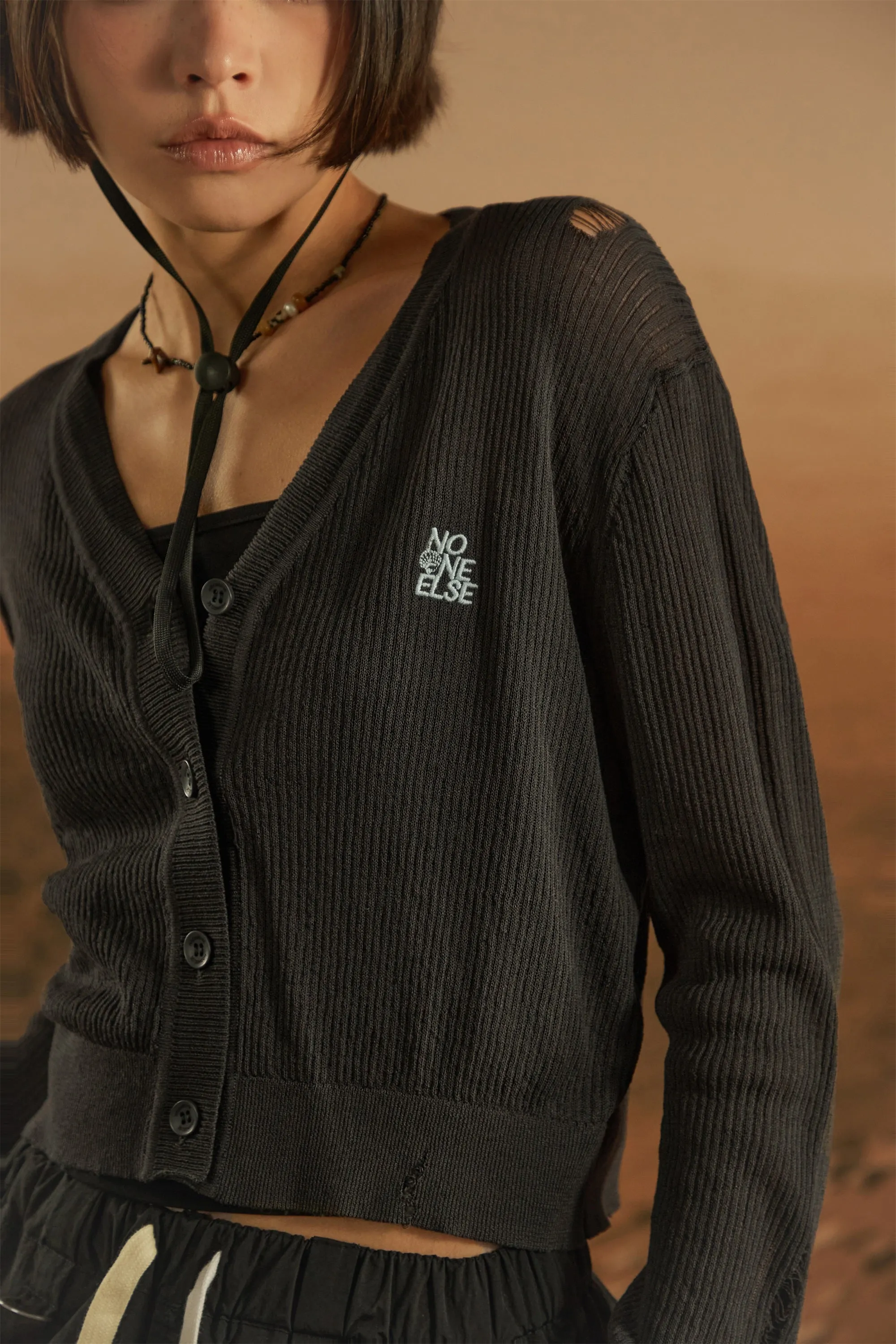 Embroidered V-Neck Knit Cardigan