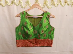 Emerald Green silk Hand embroidery blouse