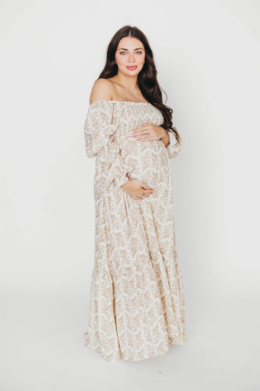 Emerson 100% Cotton Gauze Maxi Dress in Natural/Tan Floral - Bump Friendly