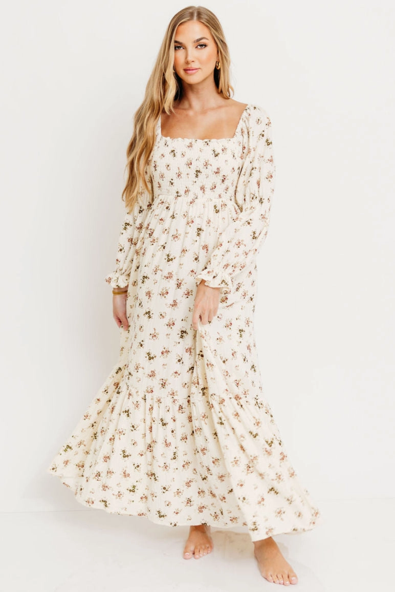 Emerson Maxi Dress with Long Sleeves in Ivory