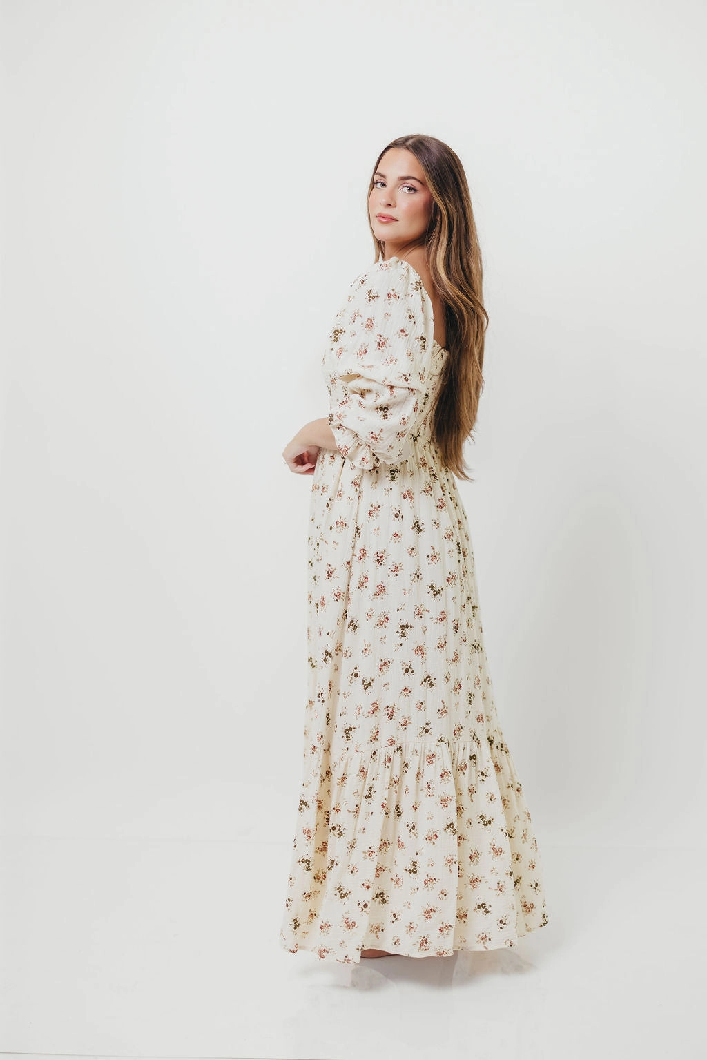 Emerson Maxi Dress with Long Sleeves in Ivory
