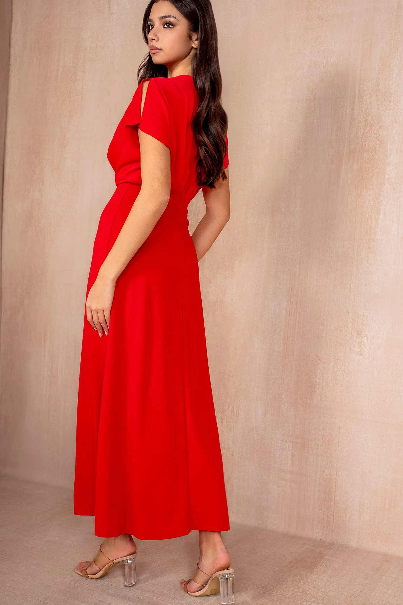 Emily Red Wrap V-Neck Dress