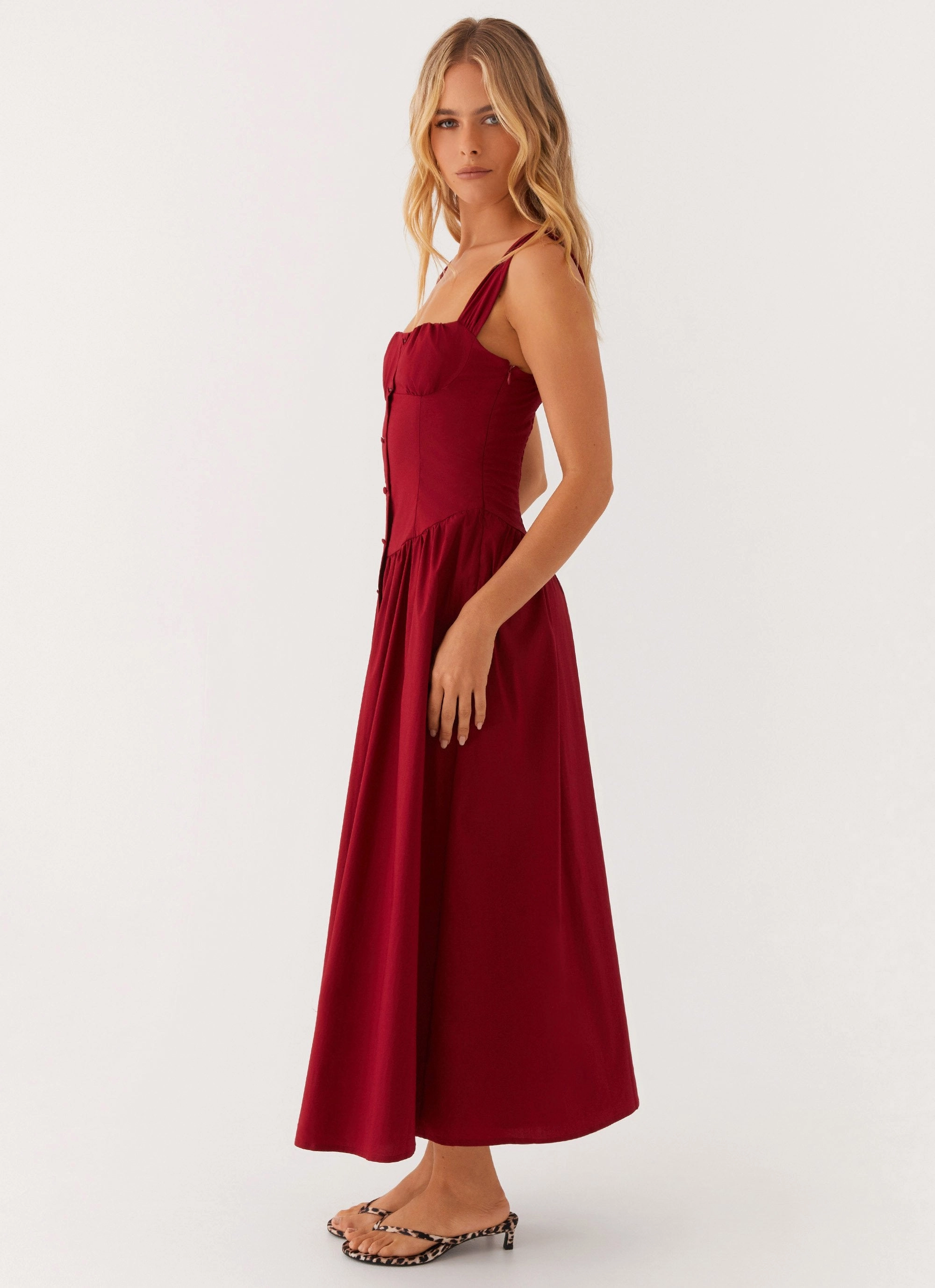 Emmalina Midi Dress - Deep Red