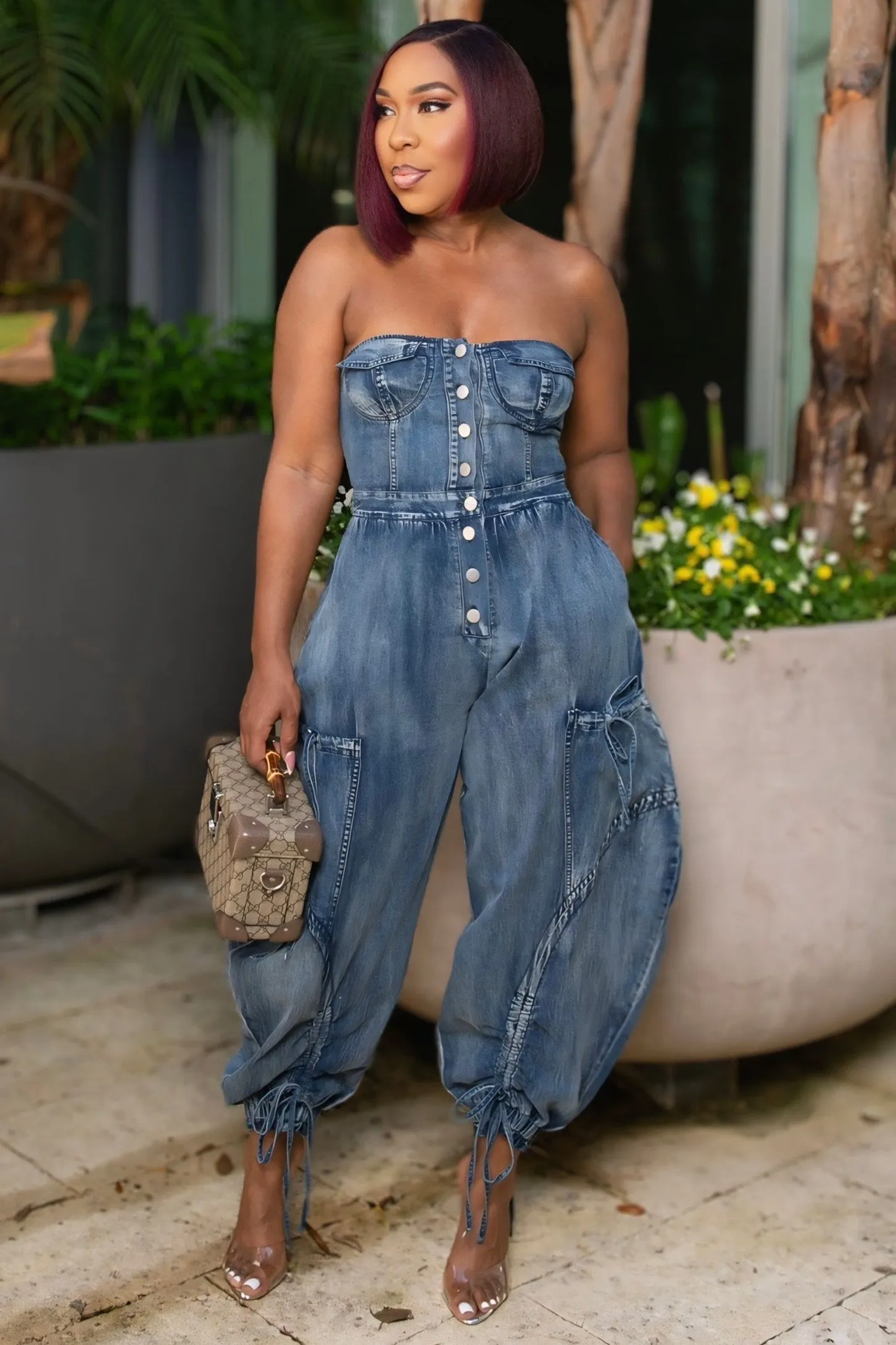 Erika Denim Strapless Utility Jumpsuit