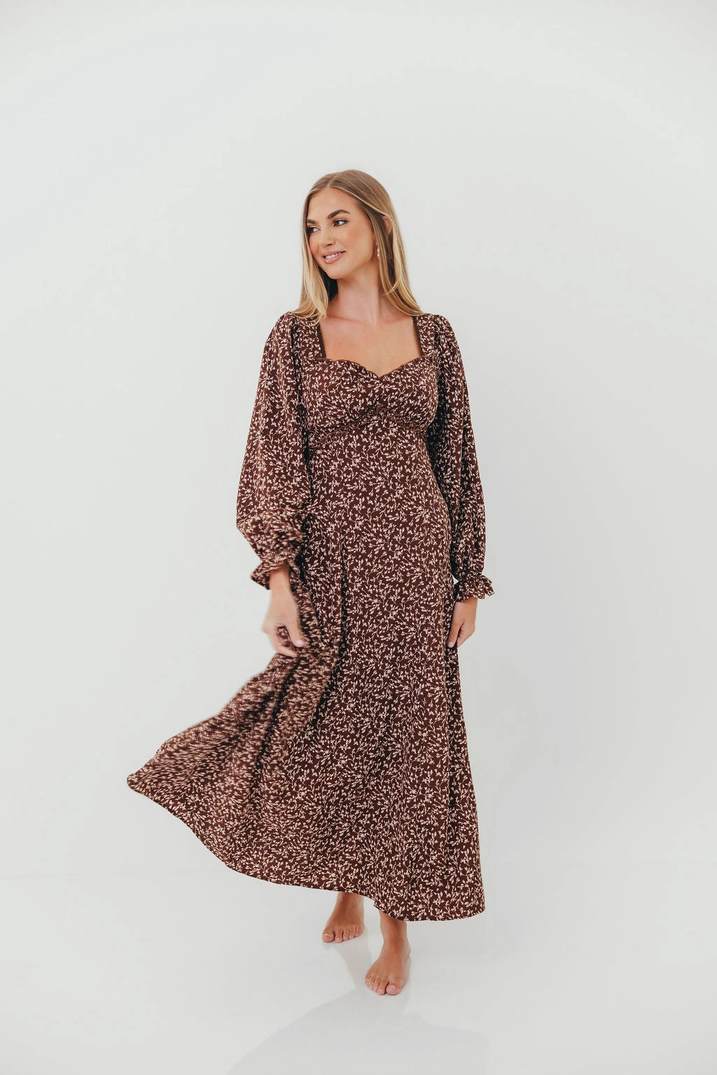 Erin Floral Maxi Dress in Mocha