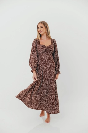 Erin Floral Maxi Dress in Mocha Erin Floral Maxi Dress in Mocha