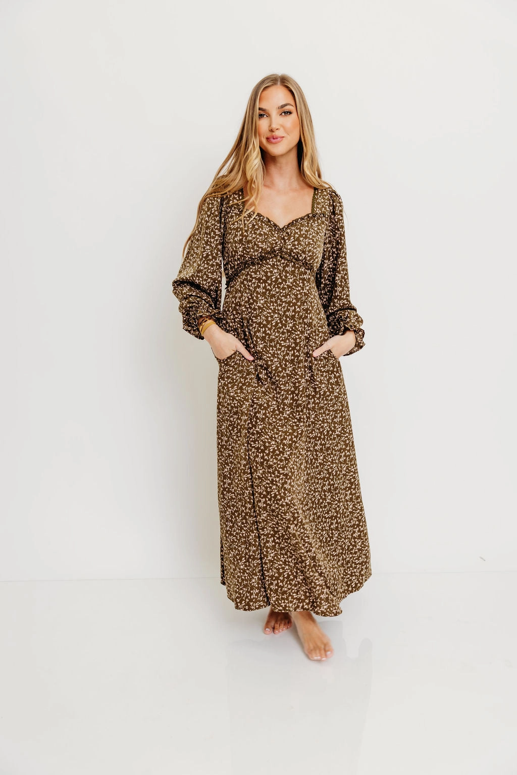 Erin Floral Maxi Dress in Olive