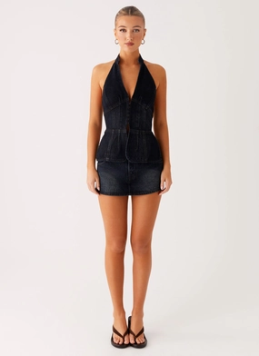 Esma Halter Top - Washed Dark Blue Esma Halter Top - Washed Dark Blue