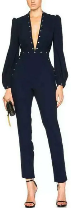 'Esplanade' Rivet Jumpsuit in Dark Blue