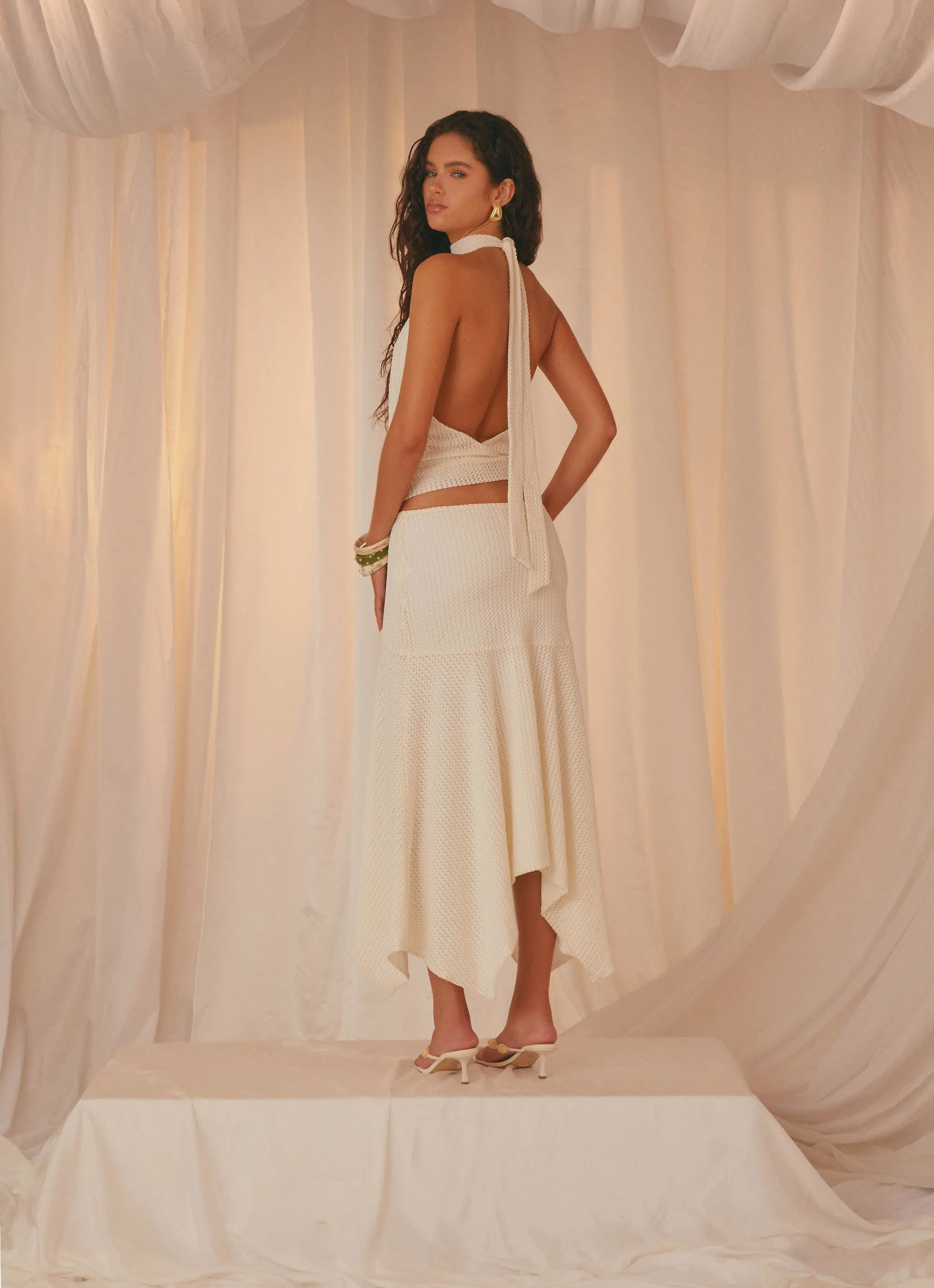 Evaden Low Rise Midi Skirt - Ivory